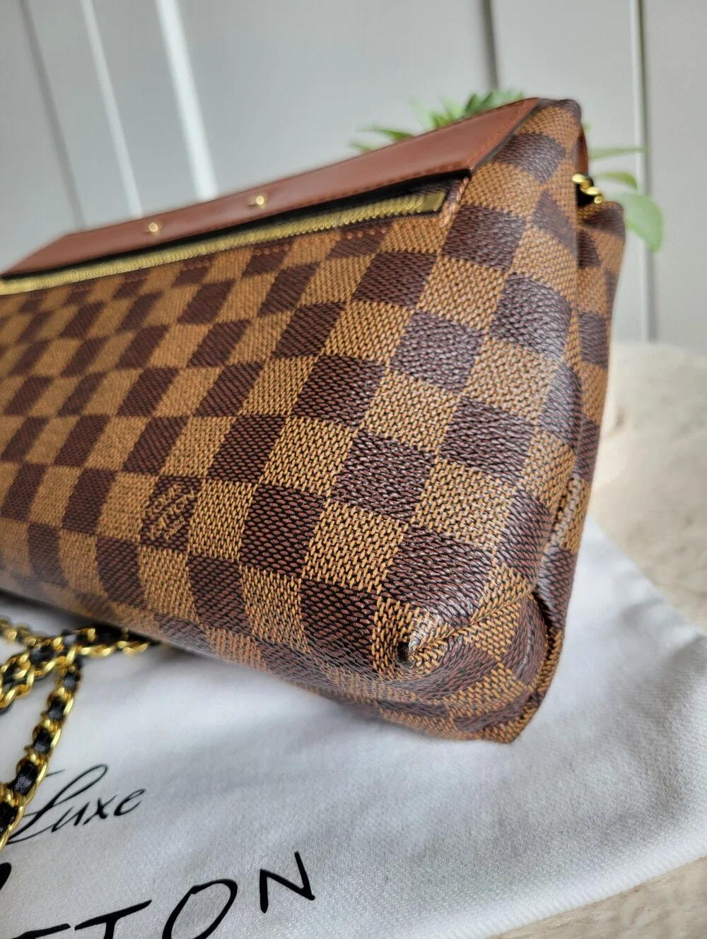 Louis Vuitton Ascot Damier Ebene Shoulder Crossbody Bag with Gold Hardware